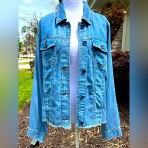 NWT🌷Tommy Bahama Chambray O’lei Linen Blend Raw Edge Jacket